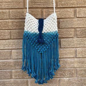 Crochet Macrame' Woven Fringed Bag Ombre' Crossbody